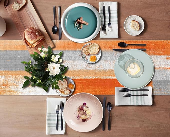 Table Runner and Placemats Set of 6, Abstract | Painting Orange Grey Art Dining - Image 6