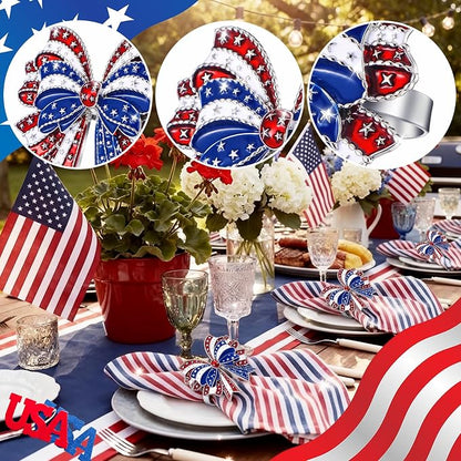 Geiserailie 6 Pieces Patriotic Napkin Rings 4th of July Bow Napkin Ring Holder - Image 5
