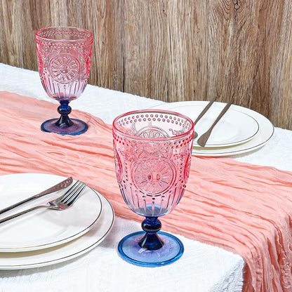 XUWAIDSGN 6Pcs Plastic Vintage Wine Glasses 13.5oz Reusable Embossed Goblet - Image 5