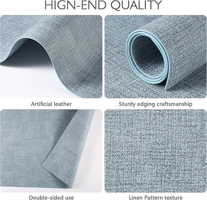 Faux Leather Placemats Set of 4 Washable PU Table mats for Kitchen Table - Heat Resistant, Waterproof, Easy Clean, Anti Slip 11.8" x 17" (Light Blue-4 Pack)