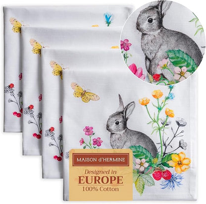 Maison d' Hermine Cloth Napkins Set of 4 100% Cotton Everyday Reusable Square Napkins Cloth Washable Dinner Party Wedding Restaurant Valentines Day Decorations Spring/Summer (Printemps, 20" x 20")