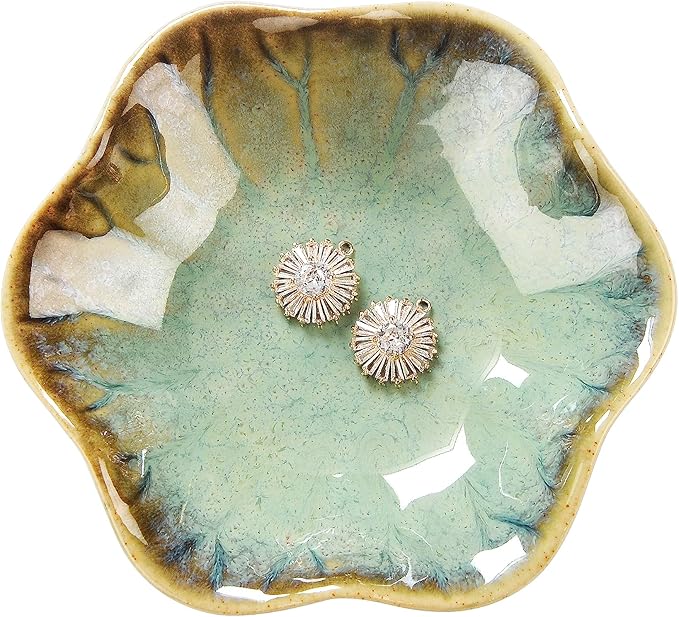 2PCS Lotus Leaf Shape Ring Holder Dish, Small Key Bowl, Ceramic Trinket Tray - Image 2