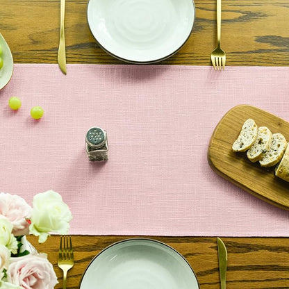Artoid Mode Blush Pink Tassel Table Runner, Linen Blend Rustic Farmhouse Style - Image 2
