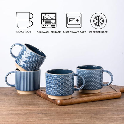 GBhome 6 OZ Stackable Coffee Mugs Set of 4, Ceramic Coffee Cups Set | 4 - Image 7