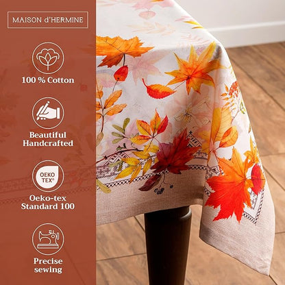 Maison d' Hermine Table Cloth Square Table 100% Cotton 60 x 60 Inches Fall Tablecloth Reusable Everyday Use for Thanksgiving Christmas Decorations Dining Farmhouse Party (Amarante)