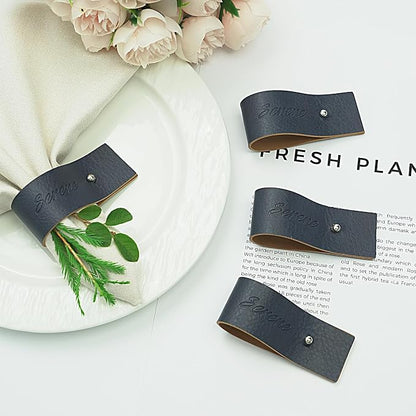 Navy Blue Napkin Rings Set of 6 – Elegant Leather Napkin Ring Holders, - Image 8
