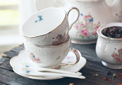 Jusalpha 16pcs Vintage Porcelain Flower Series Tea Set - Image 7