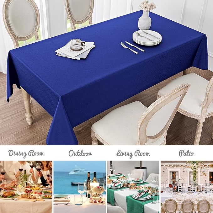 2 Pack Rectangle Tablecloth, 60x120 inch, Water Resistant Wrinkle Free Linen Textured Table Cloth Washable, Decorative Fabric Table Cover for Dining, Party and Camping, Royal Blue