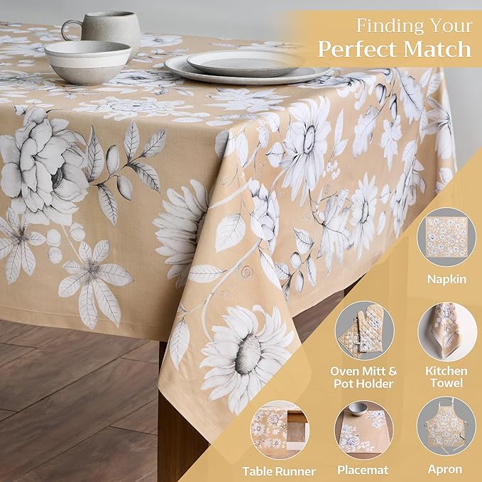 Maison d' Hermine Table Cloth Rectangle Table 100% Cotton 70 x 140 Inches Fall Tablecloth Reusable Everyday Use for Thanksgiving Christmas Decorations Dining Farmhouse Party (Pretty Autumn)