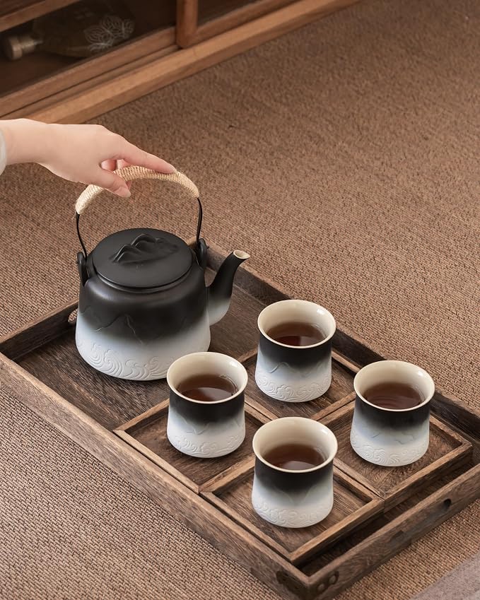 ZENS Japanese Tea Set with 4 Cups, 33.8oz Ceramic Infuser Pot - Image 5
