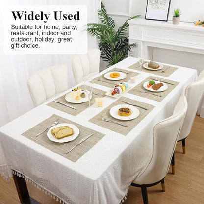 SHACOS Placemats Set of 6 Woven Vinyl Place Mats Wipeable Heat Resistant Stain Resistant Table Mats Indoor Outdoor, Beige