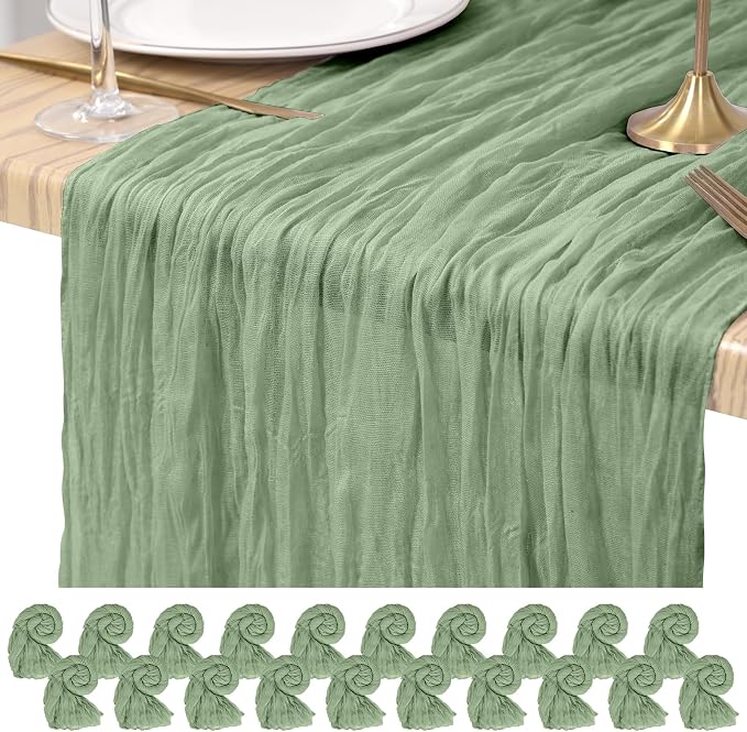 Pesonlook Cheesecloth Table Runner Sage Green, 20 Pack 17.7x108 inch, Long | by Pesonlook