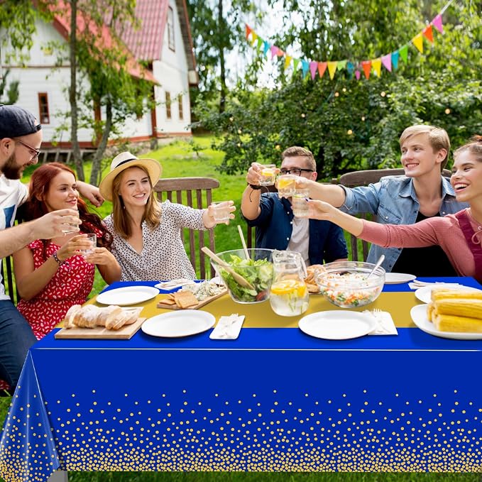 6Pcs Blue and Gold Tablecloth Party Decorations, Plastic Royal Blue Table Cloth - Image 6