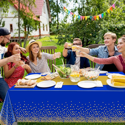 MASHAN 1Pcs Blue Gold Tablecloth Party Decorations, Plastic Royal Blue Table - Image 6