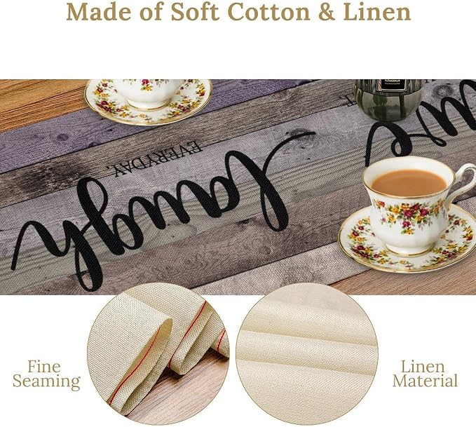 Daisy Floral Table Runner, Rustic Purple Wild Flowers Wooden Boho Spring - Image 6