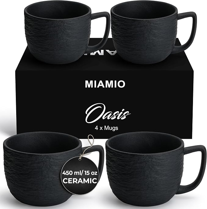 MIAMIO - Coffee Mug Set of 4 x 450 ml Cups/White Mugs Ceramic by MIAMIO
