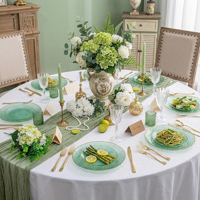 Rubtlamp 100 Clear Green Gold Plastic Plates, Hammered Clear and Gold - Image 5