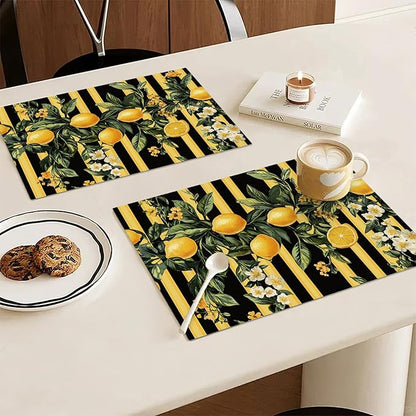 Lemon Placemats Set of 4, Yellow Lemon Place Mats, Fruit Waterproof Washable Table Mats for Home Party Indoor Kitchen Dining Table Decoration 12x18 Inch