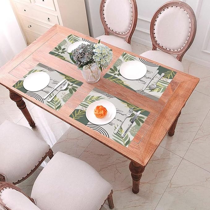 Bible Verse Christain Placemats Sage Green Boho Modern Scripture Inspirational Quotes Motivational Bohemian Washable Place Mats 12x18Inch for Dining Kitchen Farmhouse Decor 6 PCS
