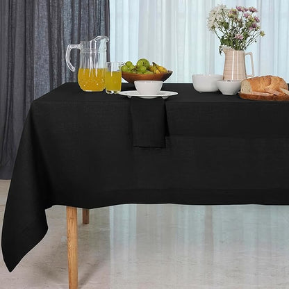 D'Moksha Homes Black Linen Tablecloth 60 x 156 Inch - 100% Pure Linen Tablecloth for Rectangle Tables - Machine Washable Table Cloth for Spring, Easter