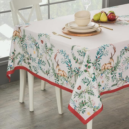 Maison d' Hermine Table Cloth Rectangle Table 100% Cotton 54 x 72 Inches Fall Tablecloth Reusable Everyday Use for Thanksgiving Christmas Decorations Dining Farmhouse Party (Holly Time)
