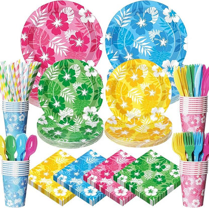 450 Pcs Hawaiian Luau Tableware Set Decorations, Serves 50 | Aloha Tropical by Unknown