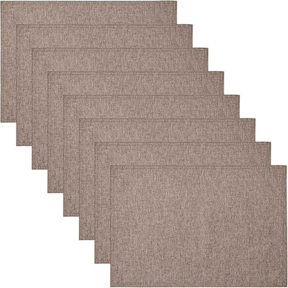 Cloth Place Mats Set of 8–Reusable Rectangular Waterproof Fabric Polyester Washable Wipeable Heat Resistant Linen for Kitchen Dining Dinner Restaurant Wedding Table(Mocha/13x19 Inch)