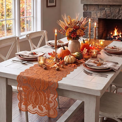 Artoid Mode Lace Jacquard Pumpkin Leaf Fall Table Runner, Seasonal Thanksgiving - Image 5