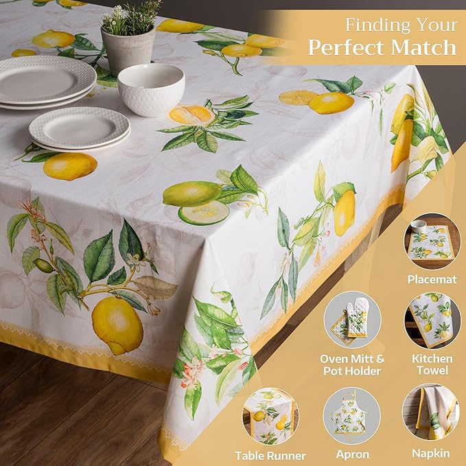 Maison d' Hermine Table Cloth Rectangle Table 100% Cotton 60 x 108 Inches Tablecloth Reusable Decorative for Dining Room Farmhouse Home Valentines Day Decorations Spring Summer - Limoncello