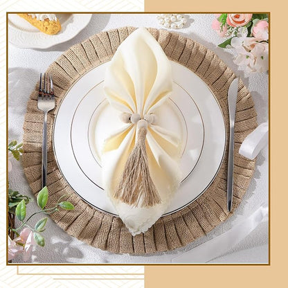 Gejoy 18 Pcs Round Burlap Placemats Wood Bead Napkin Rings - Image 4