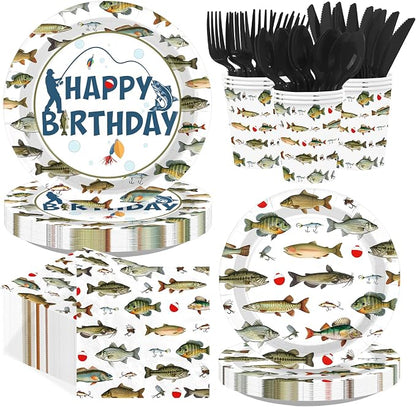 250Pcs Gone Fishing Birthday Party Decorations, Serves 50 | Gone Fishing Plates by Greencian
