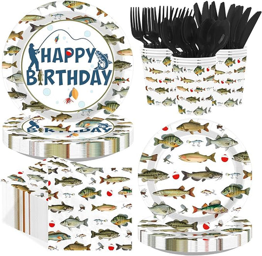 250Pcs Gone Fishing Birthday Party Decorations, Serves 50 | Gone Fishing Plates by Greencian