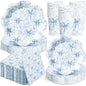 250 Pcs Blue Floral Disposable Paper Plates and Napkins | Bow Coquette by Newtay