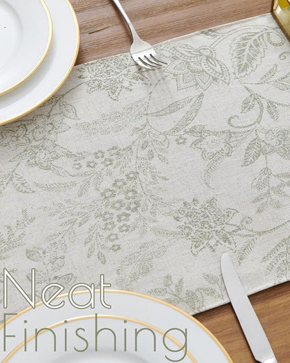 jinchan Sage Green Floral Linen Table Runner 13 x 72 Inch Farmhouse | Textured - Image 5