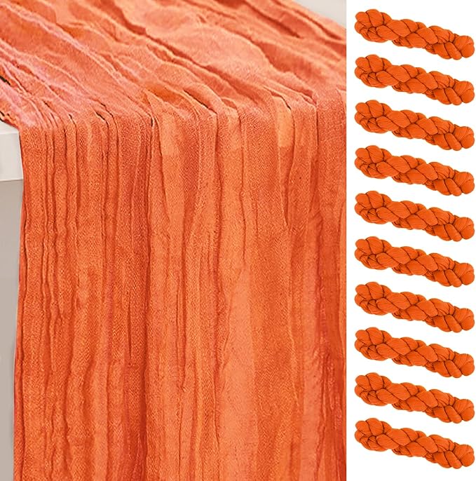 10 Pack Orange Cheesecloth Table Runner 35x120 Inch 10Ft Rustic Gauze Cheese by SuBleer