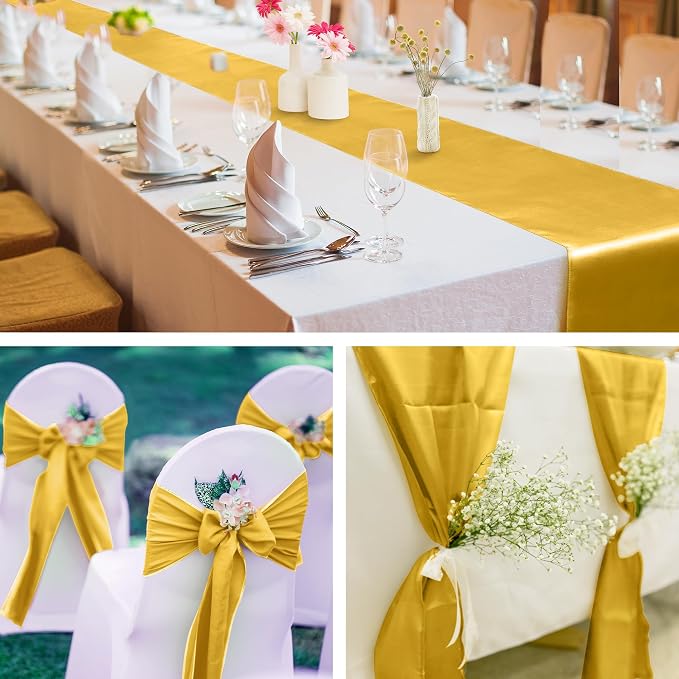 Aneco 16 Pack Satin Table Runner 12 x 108 Inch Gold Long Wedding Satin Silk - Image 6