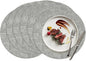 15 inch Faux Leather Round Placemats Set of 6 Non-Slip Washable Wipeable Table Mats, Heat Resistant Waterproof Oilproof Grey Place Mats for Kitchen, Dining, Party, Indoor, Outdoor