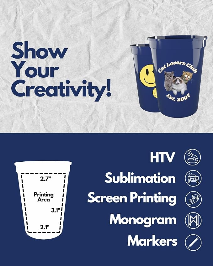 PartyPrints 10 Pack Small 10 to 12 oz Navy Blue Reusable Blank Plastic Cups - Image 3