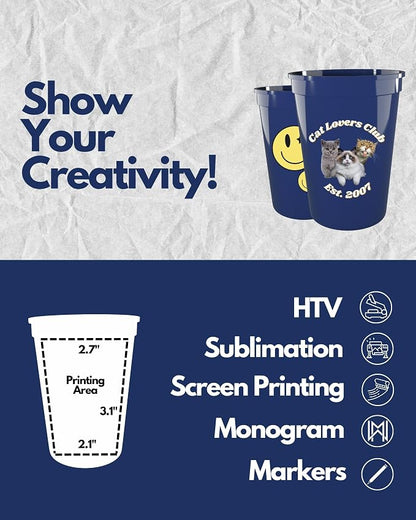 PartyPrints 100 Pack Small 10 to 12 oz Navy Blue Reusable Blank Plastic Cups - Image 3