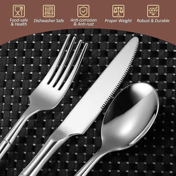 20 Pieces Bamboo Flatware Set Silverware Set Service - Image 3