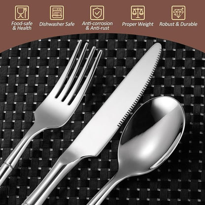 20 Pieces Bamboo Flatware Set Silverware Set Service - Image 3