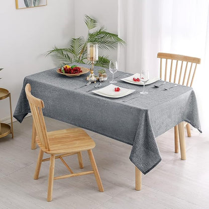 Hiasan 2 Pack Faux Linen Rectangle Tablecloth - Wrinkle and Stain Resistant Washable Table Cloth for Kitchen Dining Room Holiday Table Cover for Party Dinner, Grey, 90 x 132 Inch