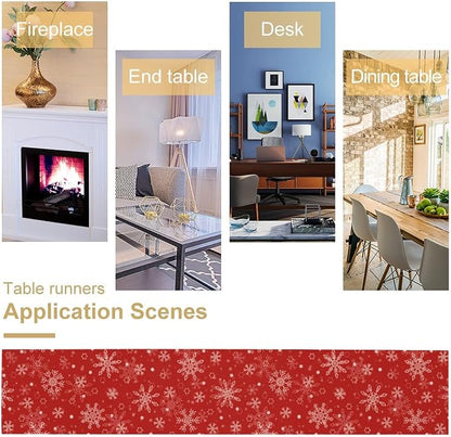 Red Snowflakes Christmas Table Runner, Seasonal Winter Holiday Kitchen Dining - Image 6