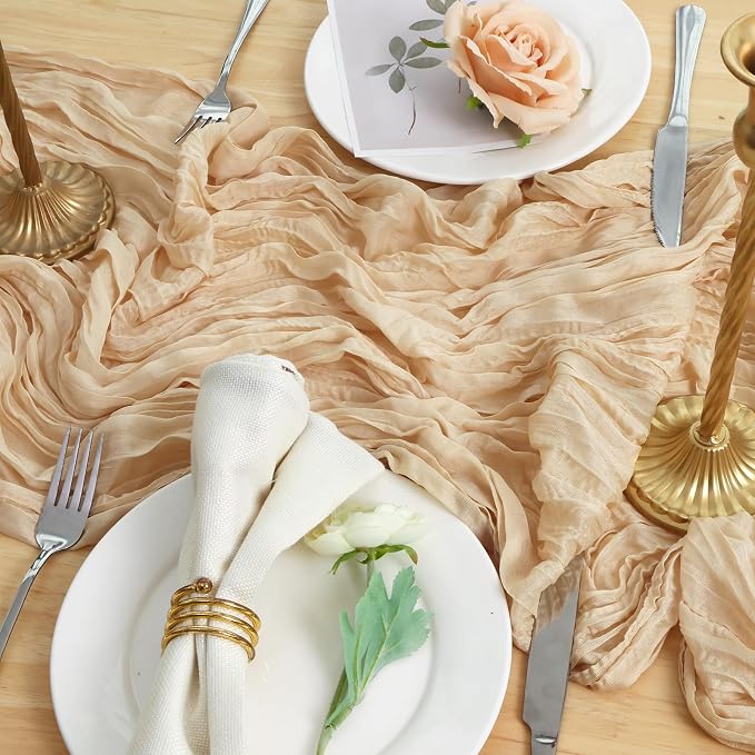 8 Pack Sand Cheesecloth Table Runner 120 Inch Boho Wedding Decor | Cheesecloth - Image 5