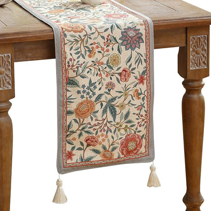 bilin gaier Designer Linen Long Table Runner, Colorful Floral Pattern, Dining by bilingaier