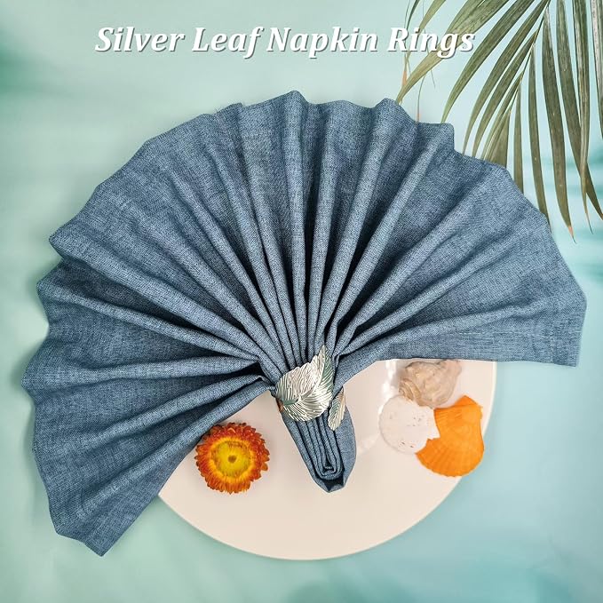 Silver Napkin Rings Set of 50, Metal Leaf Napkin Ring Silver Cloth Holders Bulk - Image 6