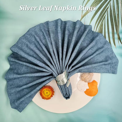 Silver Napkin Rings Set of 50, Metal Leaf Napkin Ring Silver Cloth Holders Bulk - Image 6