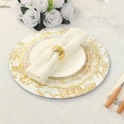 Efavormart 6 Pack White Gold Floral Acrylic Charger Plates in French Toile - Image 5