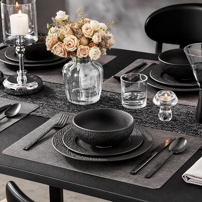 Black Dinnerware Sets with flatware, 32-Piece Matte Marble Pattern Premium - Image 7