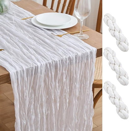 Asee'm 3pcs Ivory White Cheesecloth Table Runner Summer 10FT Gauze Rustic | by Aseem
